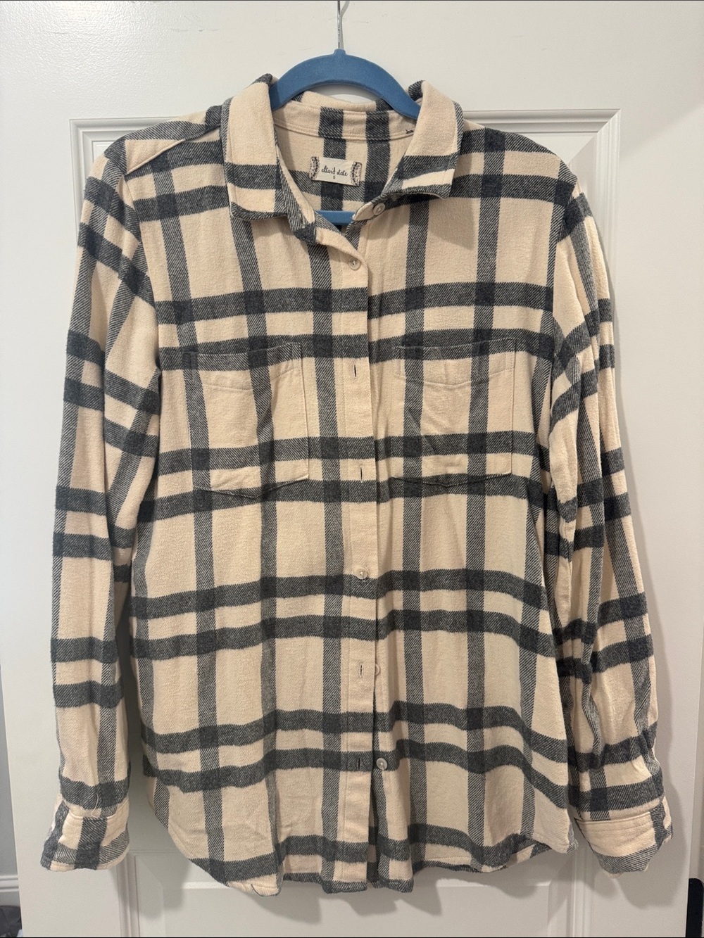 Altar'd State Cream and Gray Plaid Button-Up Shacket